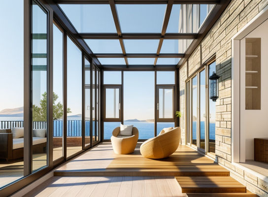 Class 5 Airtightness Aluminium Windows And Doors with Wooden Grain Surface Customized